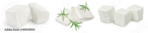 Feta cheese isolated on white background. With full depth of field. Set or collection