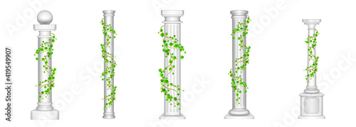 Ivy columns, antique pillars with climbing plant