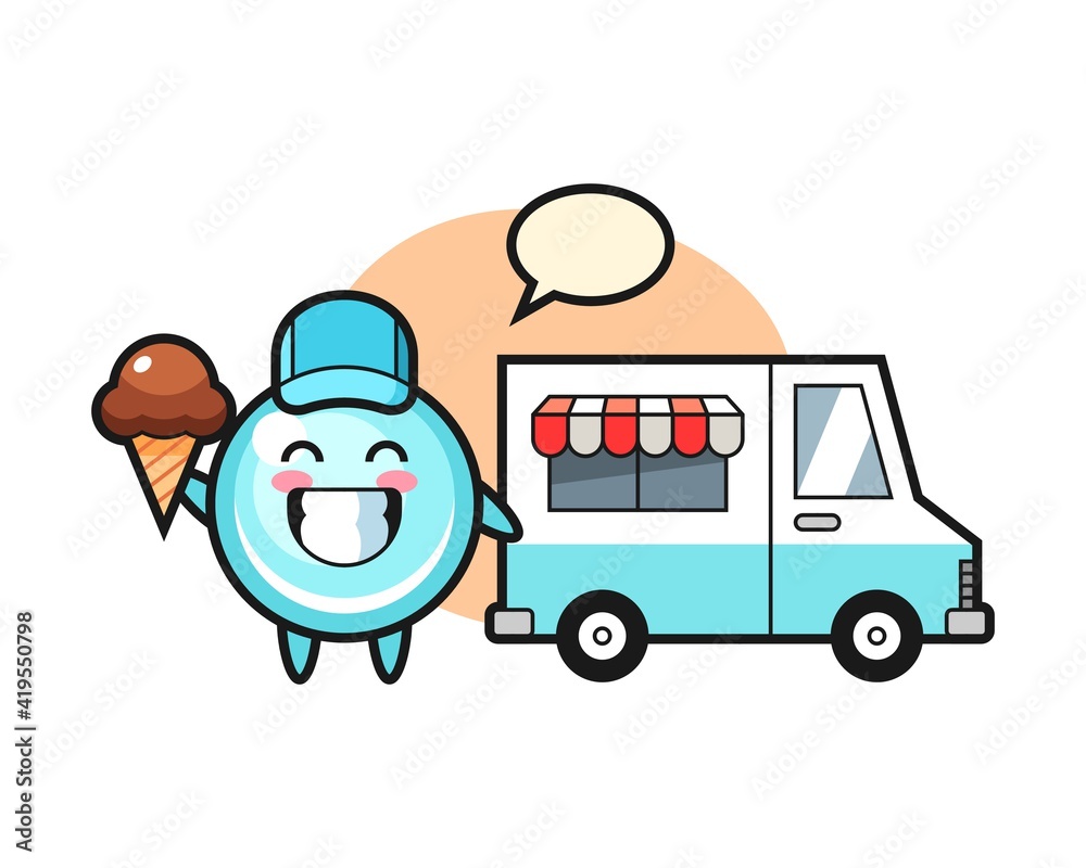 Mascot cartoon of bubble with ice cream truck Mascot cartoon of bubble with ice cream truck