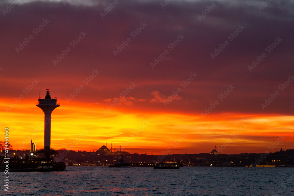 Sunset sky over Bosphorus. Istanbul. Turkey.