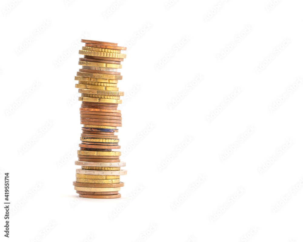 stack of coins on a white background stack of coins on a white background