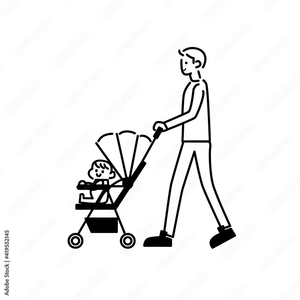 ベビーカーと赤ちゃんとベビーカーを押す人イラスト素材 Stock Vector Adobe Stock