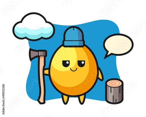 Character cartoon of golden egg as a woodcutter