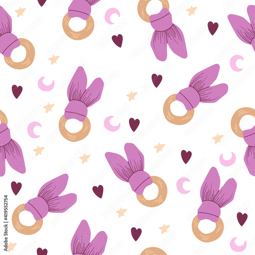 Wooden Ring Crinkle Teether seamless pattern in cartoon style