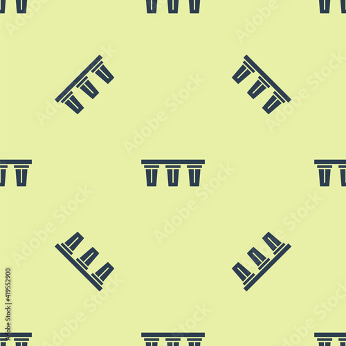 Blue Water filter icon isolated seamless pattern on yellow background. System for filtration of water. Reverse osmosis system. Vector.