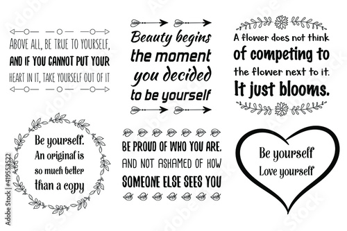 Set of sayings about self-love and Self-esteem.  Love yourself Vector Quotes Bundle
