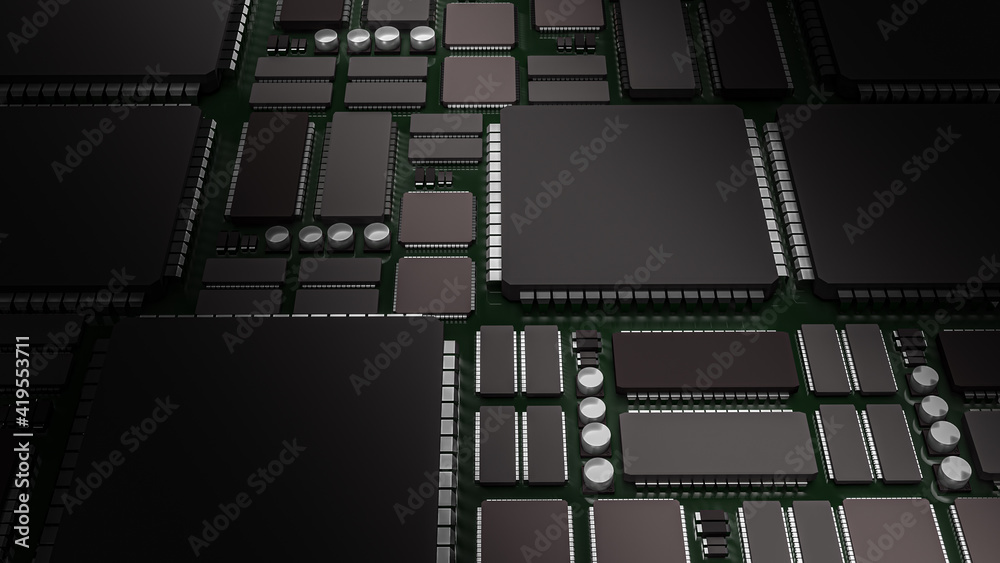 The  pcb or printed circuit board for technology content 3d rendering
