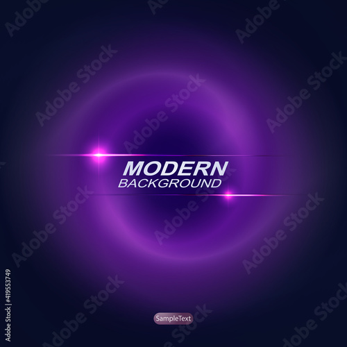 Design with a gradient of blue and purple, centered with abstract light swirls