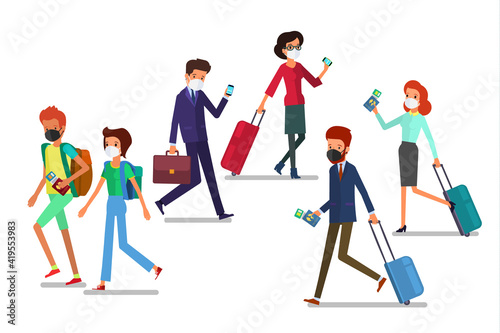 Concept of travel. People hurry up to the plane.