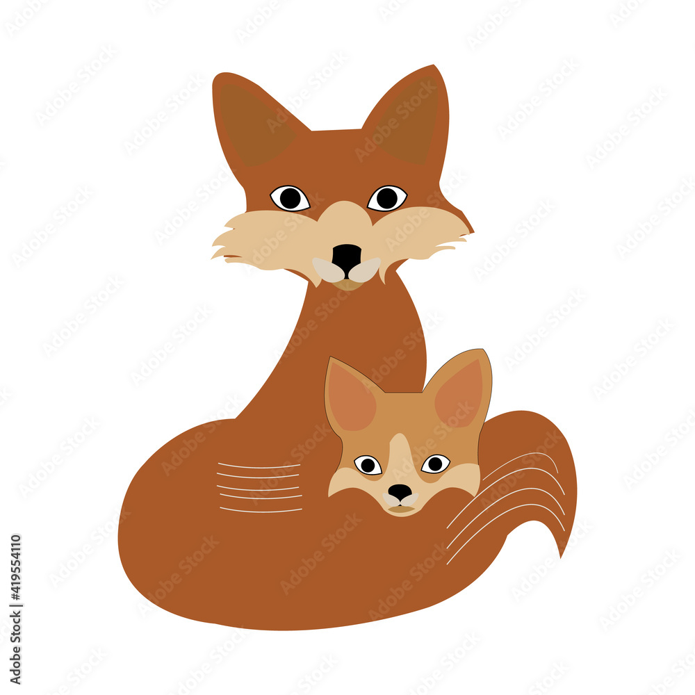 Fototapeta premium mother and baby fox vector illustration on white