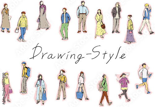 鉛筆描き　切り抜き　男女セット