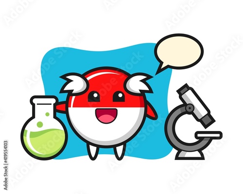Mascot character of indonesia flag badge as a scientist
