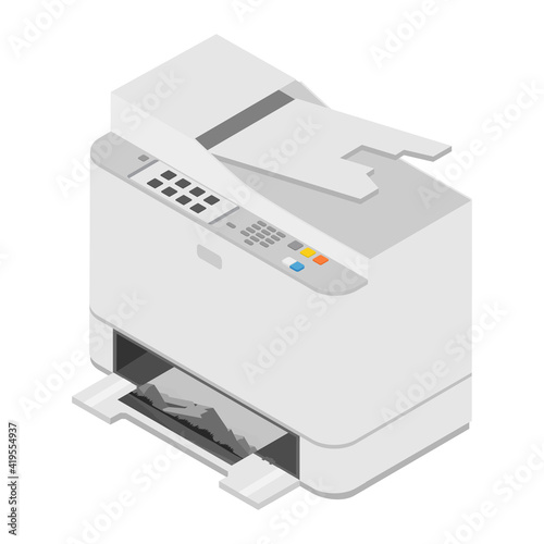 Realistic isometric printer. Print high quality photo paper