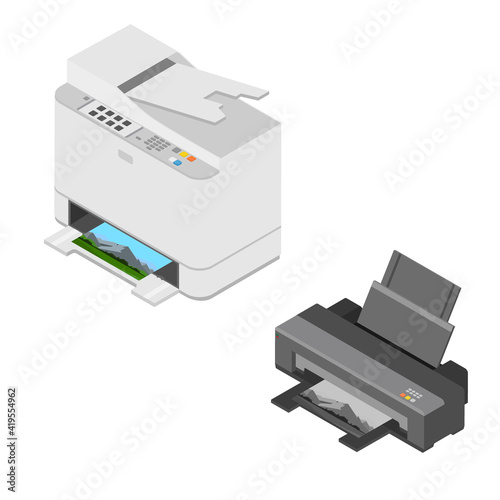 Realistic isometric printer. Print high quality photo paper