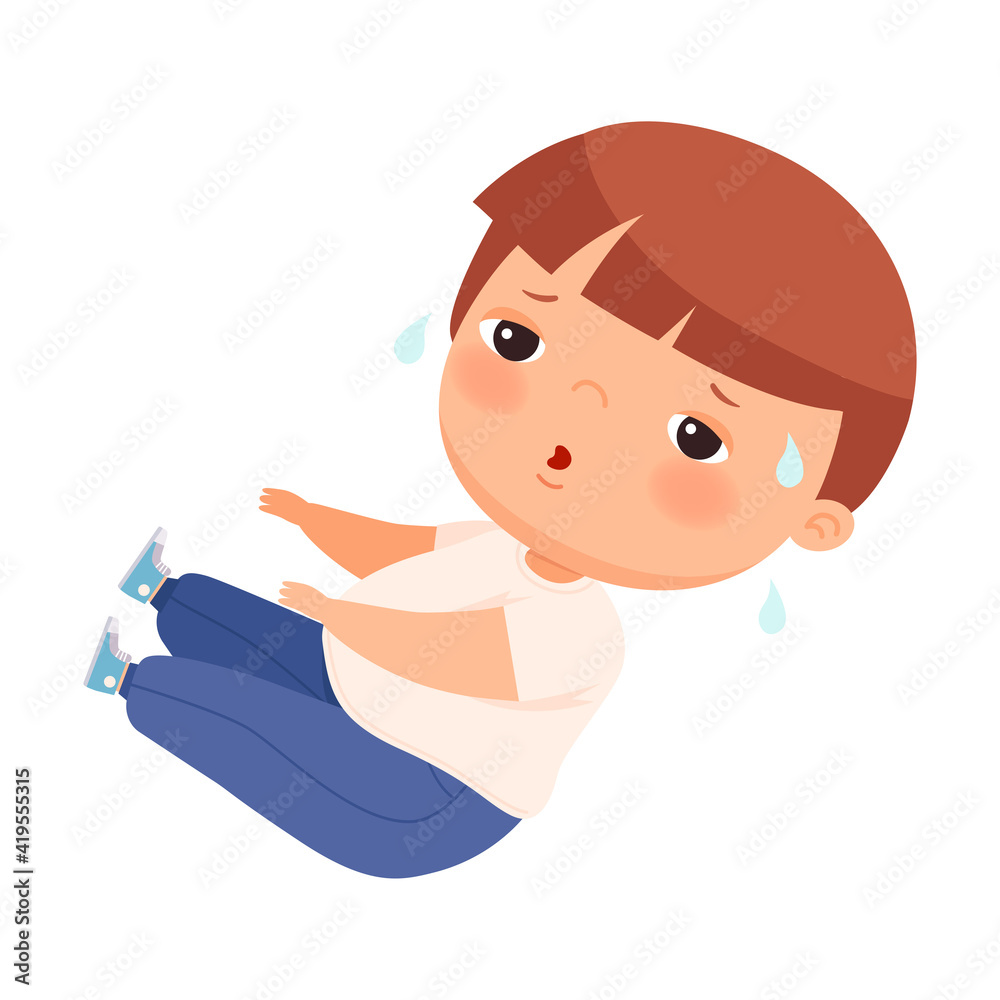 Little Boy with Overweight and Body Fat Doing Physical Exercise Vector Illustration Little Boy with Overweight and Body Fat Doing Physical Exercise Vector Illustration