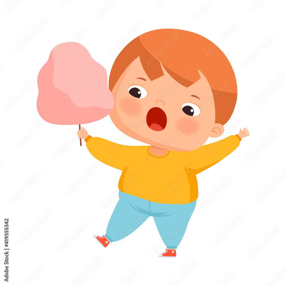Little Boy with Overweight and Body Fat Holding Candy Floss Vector Illustration Little Boy with Overweight and Body Fat Holding Candy Floss Vector Illustration