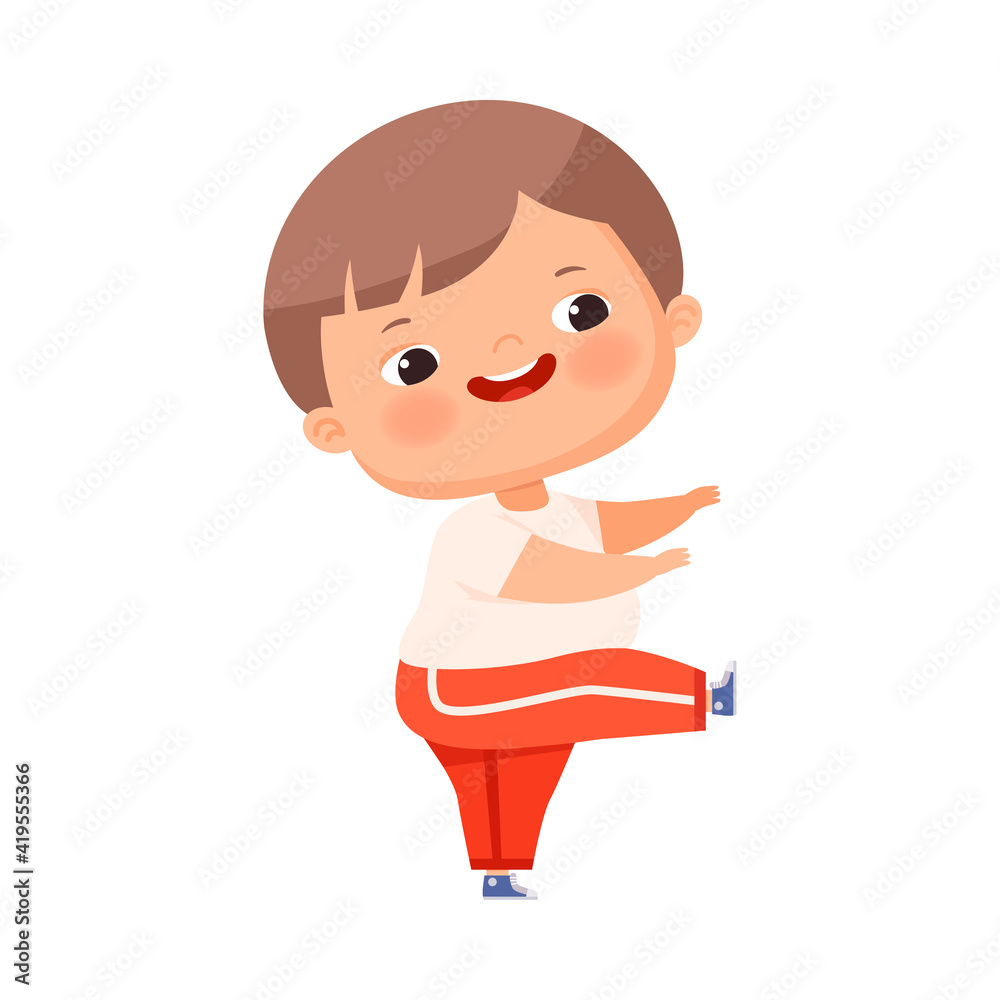 Little Boy with Overweight and Body Fat Doing Physical Exercise Vector Illustration Little Boy with Overweight and Body Fat Doing Physical Exercise Vector Illustration