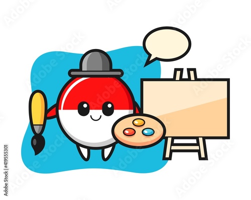 Illustration of indonesia flag badge mascot as a painter