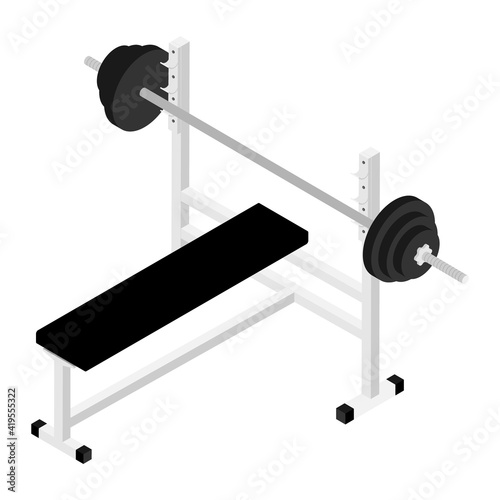 Gym bench isolated on white background isometric view