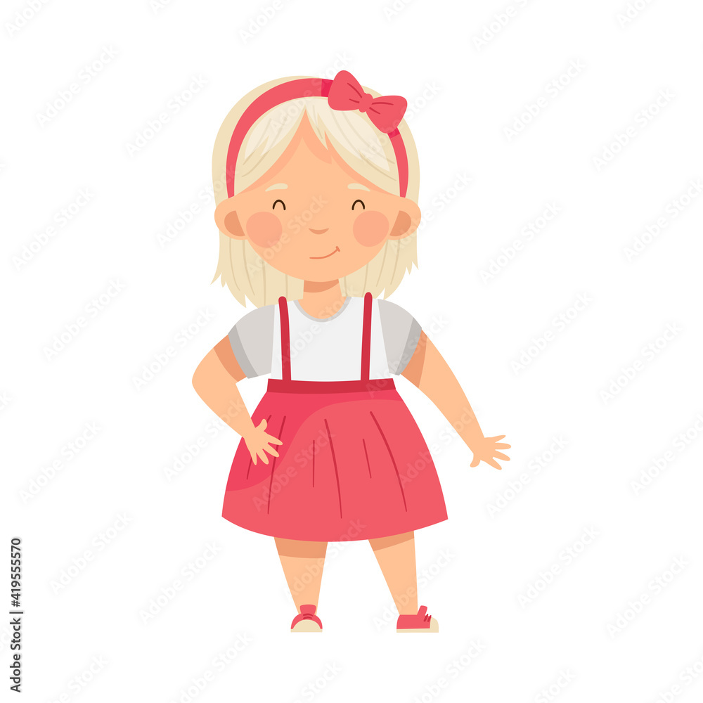 Blond Fashionable Girl Standing in Trendy Pinafore Skirt Vector Illustration Blond Fashionable Girl Standing in Trendy Pinafore Skirt Vector Illustration