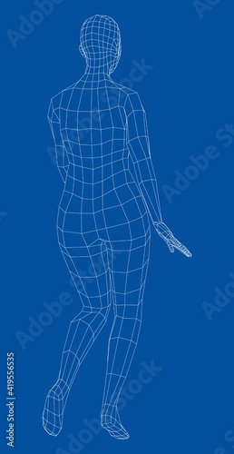 Wireframe walking woman. Vector