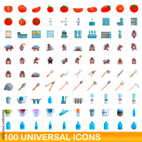 100 universal icons set. Cartoon illustration of 100 universal icons vector set isolated on white background