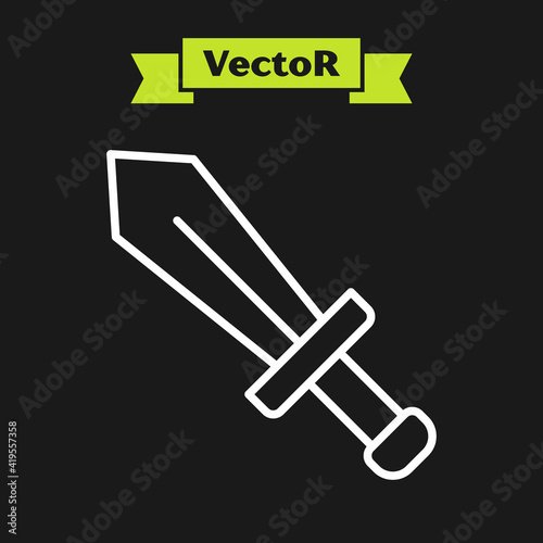 White line Sword for game icon isolated on black background. Vector.