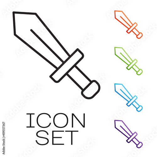 Black line Sword for game icon isolated on white background. Set icons colorful. Vector.