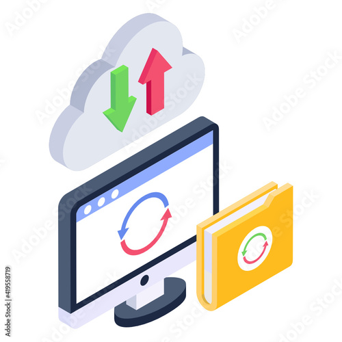 
Icon of cloud data transferring in modern isometric style

