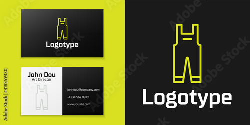 Logotype line Work overalls icon isolated on black background. Logo design template element. Vector.