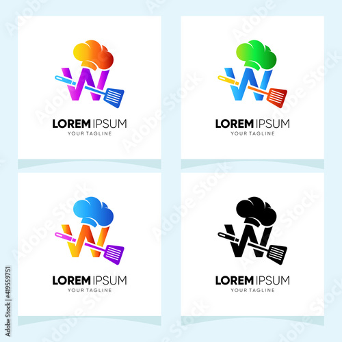Letter W Chef Hat with Spatula Logo Design Vector Icon Graphic 
