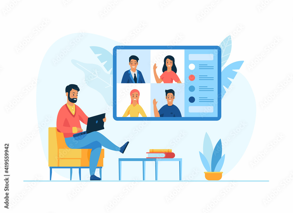 Conference meeting online communication concept. Flat vector illustration Conference meeting online communication concept. Flat vector illustration