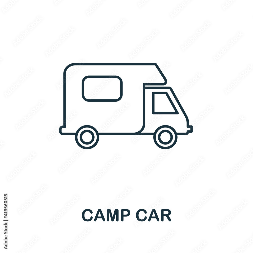 Camp Car icon. Simple illustration from vacation collection. Creative Camp Car icon for web design, templates, infographics and more Camp Car icon. Simple illustration from vacation collection. Creative Camp Car icon for web design, templates, infographics and more