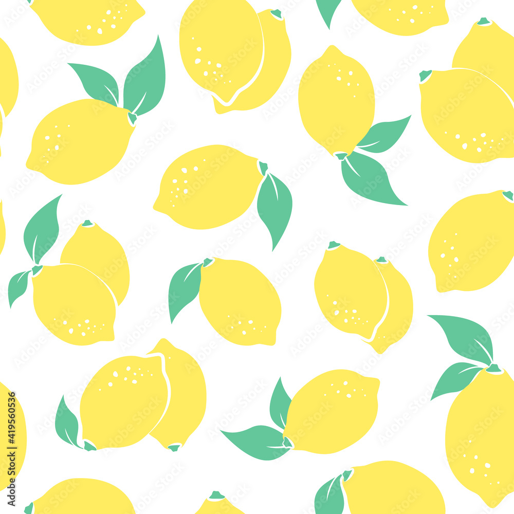 Seamless citrus pattern with yellow lemons on white background. Vector illustration. Seamless citrus pattern with yellow lemons on white background. Vector illustration.