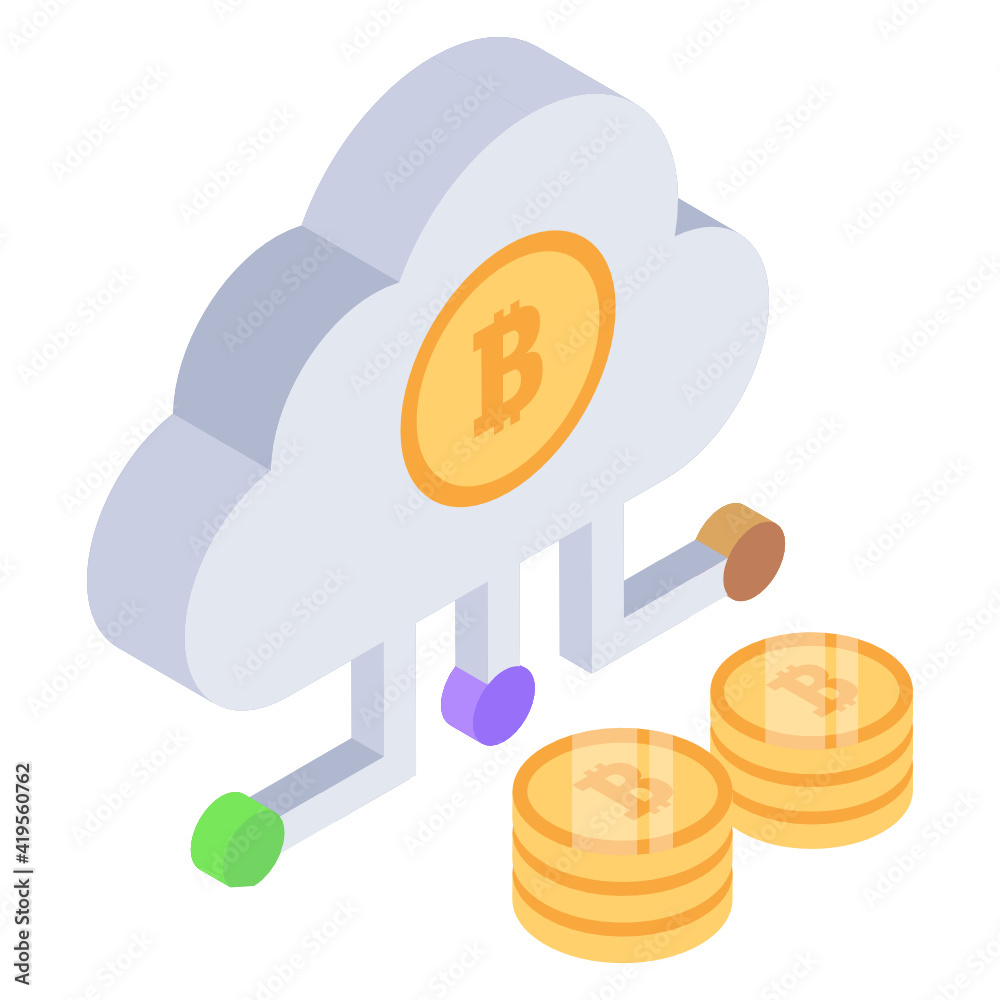 
Coins inside trolley denoting isometric style icon of bitcoin shopping 

