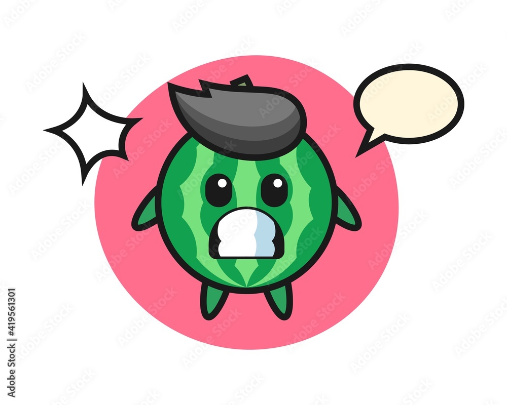 Watermelon character cartoon with shocked gesture