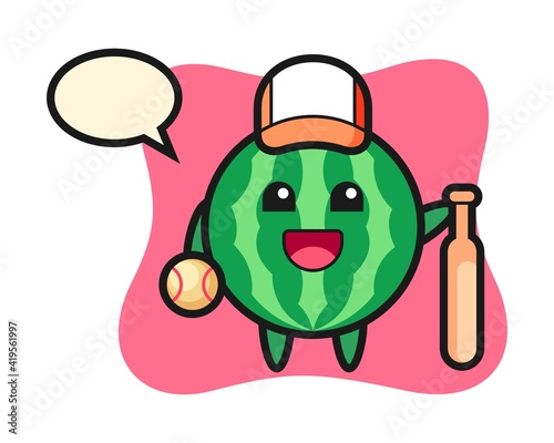 Cartoon character of watermelon as a baseball player