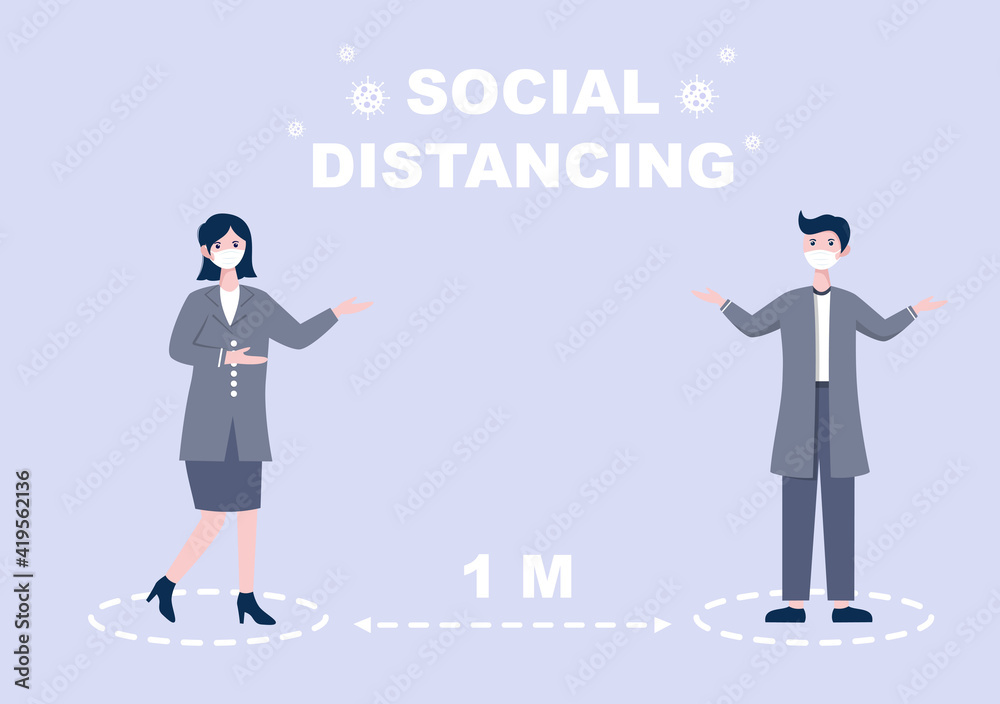 People Who Wear Masks and Maintain a Minimum Social Distancing of 1 Meter to Prevent Coronavirus Disease, Vector Illustration People Who Wear Masks and Maintain a Minimum Social Distancing of 1 Meter to Prevent Coronavirus Disease, Vector Illustration