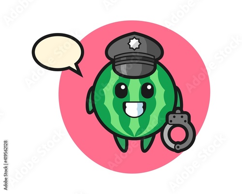 Cartoon mascot of watermelon as a police