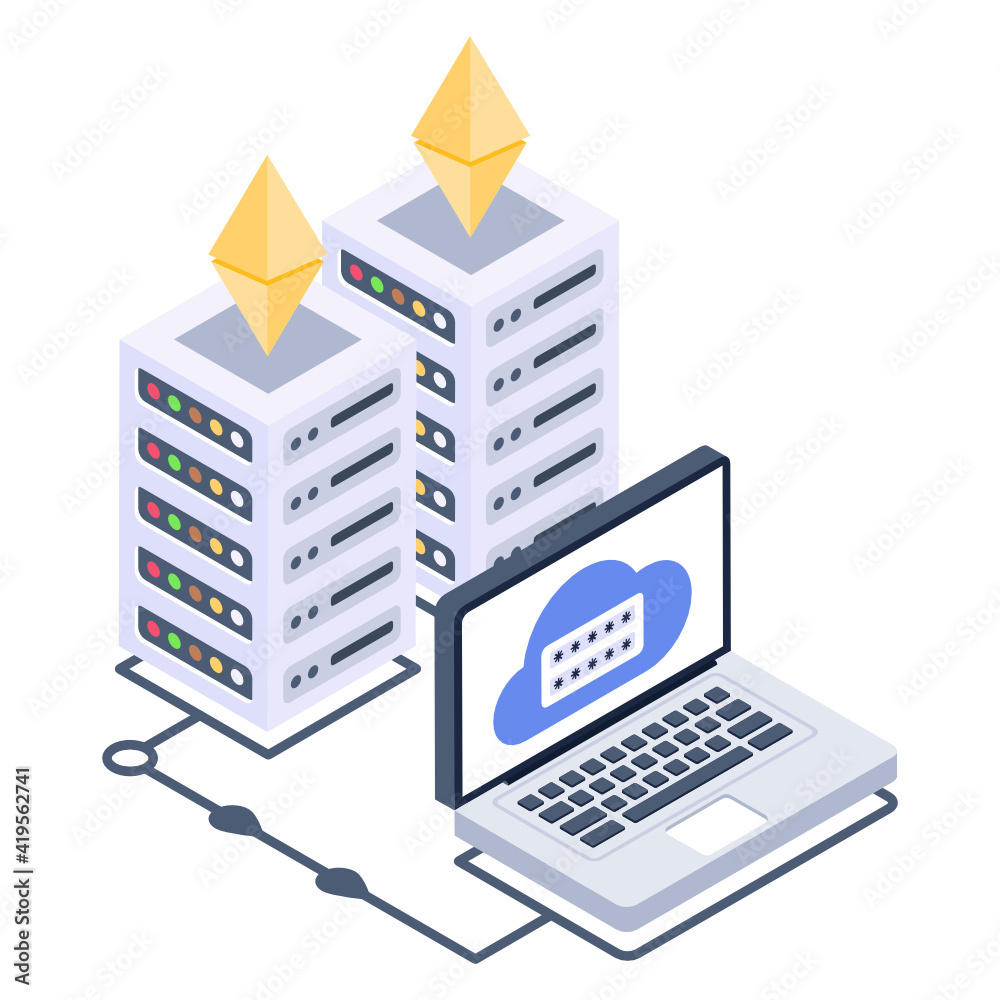 Server attached with computer denoting isometric icon of shared datacenter
Server attached with computer denoting isometric icon of shared datacenter