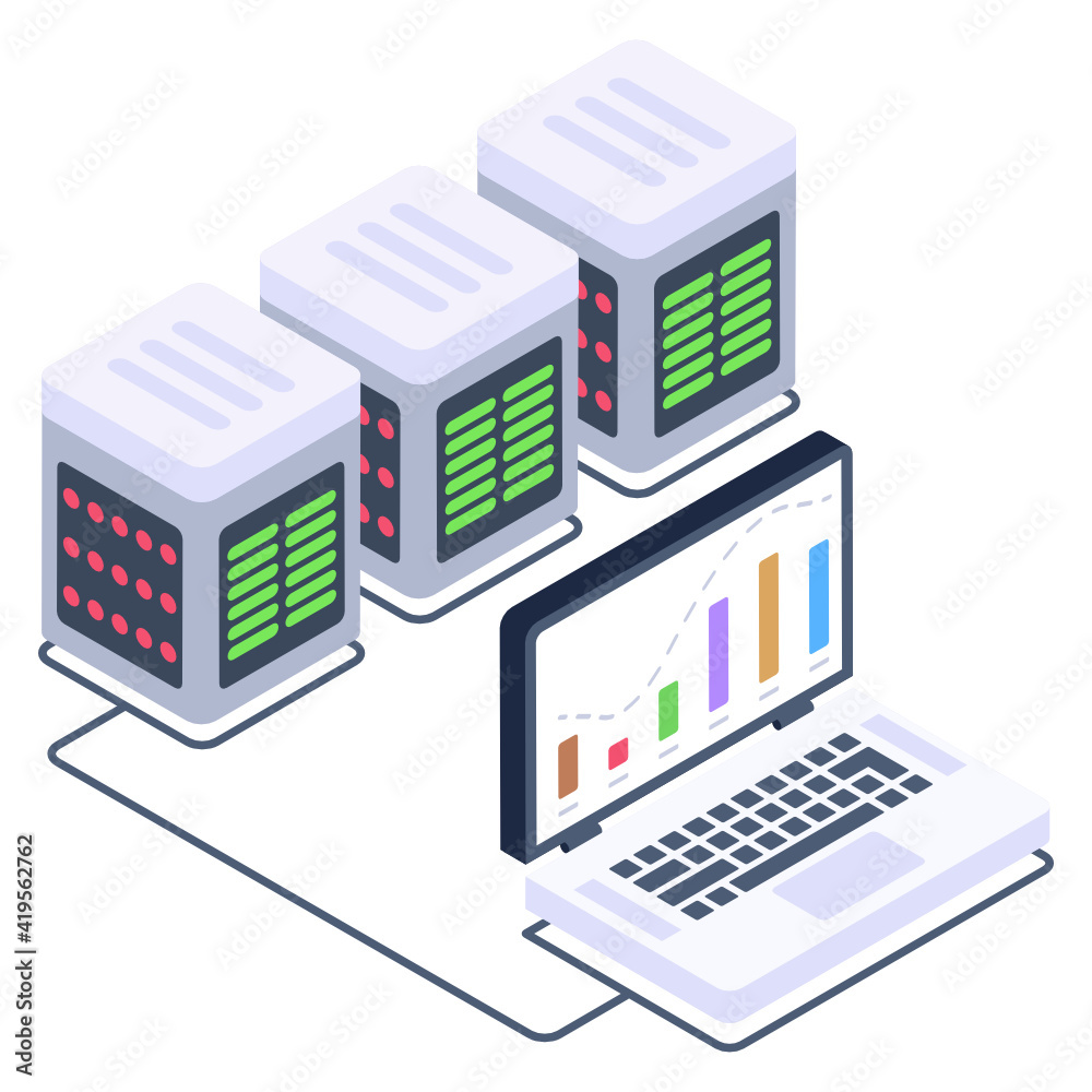 Obraz premium Server attached with computer denoting isometric icon of shared datacenter