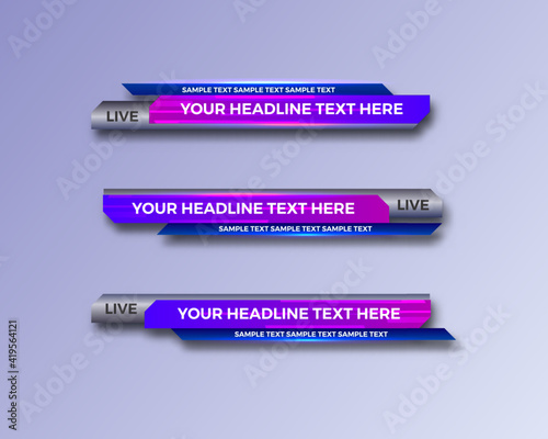 modern geometric lower third banner template design for broadcasting, live, streaming, video template. Vector Illustration