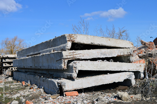 Large ribbed reinforced concrete slabs.