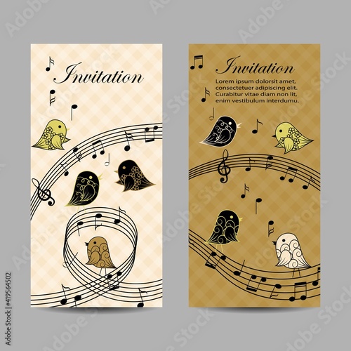 Set of vertical banners with singing birds