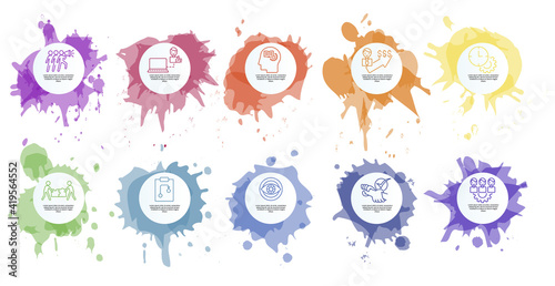 Infographic Teamwork template. Icons in different colors. Include Teamwork, Trust, Vision, Planning and others.