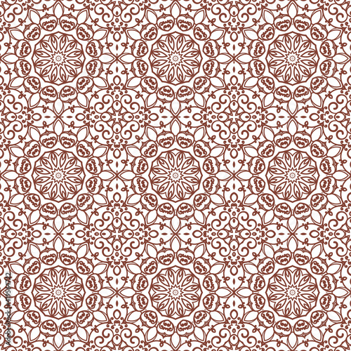 Deep brown color seamless pattern with mandala.Mandala Background.