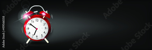 Red alarm clock is ringing on a black background. Time is money concept. 3d vector illustration