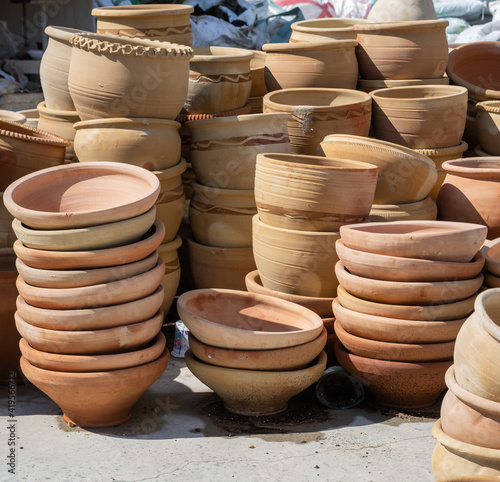 Lot of porcelain flower pots for sale at the garden store © vadiml