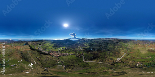 Obraz na plátně 60 degree virtual reality panorama of the eruption of the Etna volcano by day 19 February 2021 seen from the Municipality of Floresta, the highest town in Sicily
