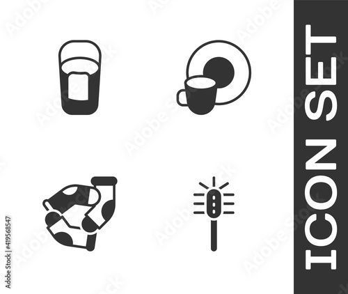 Set Toilet brush, Bucket with rag, Socks and Washing dishes icon. Vector.